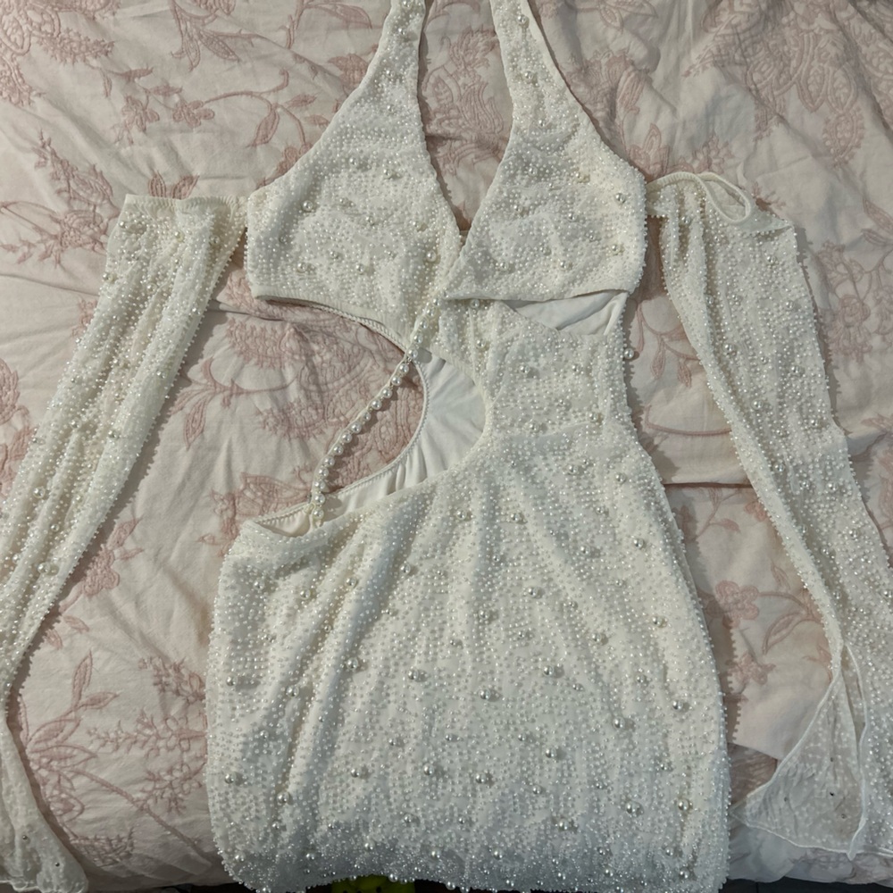Elegant White Beaded Dress
